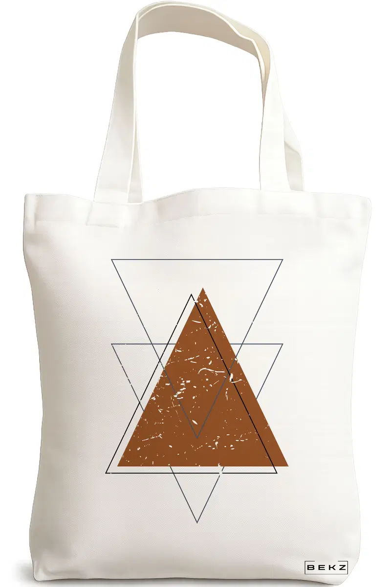 Sacosa Cumparaturi Textila, Geanta Tote, model Triangles art, 38x34.5 cm, Alba, BEKZ®