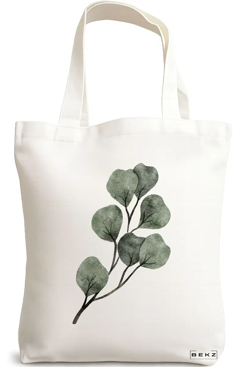 Sacosa Cumparaturi Textila, Geanta Tote, model Watercolor Leaves, 38x34.5 cm, Alba, BEKZ®