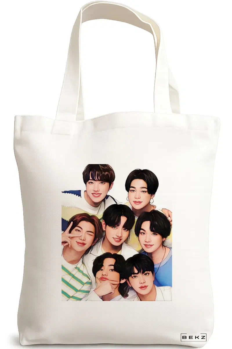 Sacosa Cumparaturi Textila, Geanta Tote, model BTS Army 2, 38x34.5 cm, Alba, BEKZ®