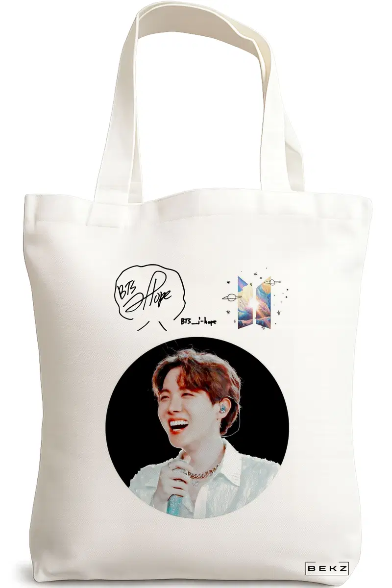 Sacosa Cumparaturi Textila, Geanta Tote, model BTS J-Hope, 38x34.5 cm, Alba, BEKZ®