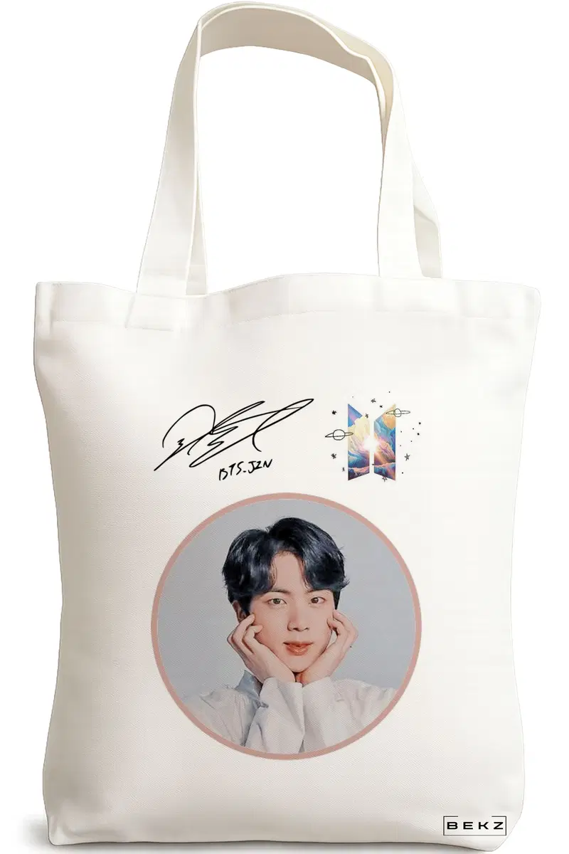 Sacosa Cumparaturi Textila, Geanta Tote, model BTS Jin, 38x34.5 cm, Alba, BEKZ®