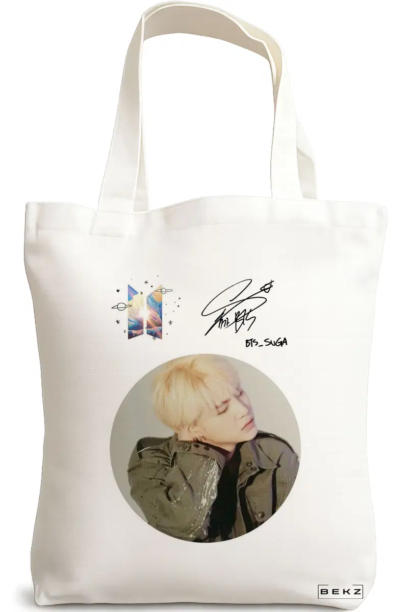 Sacosa Cumparaturi Textila, Geanta Tote, model BTS Suga, 38x34.5 cm, Alba, BEKZ®