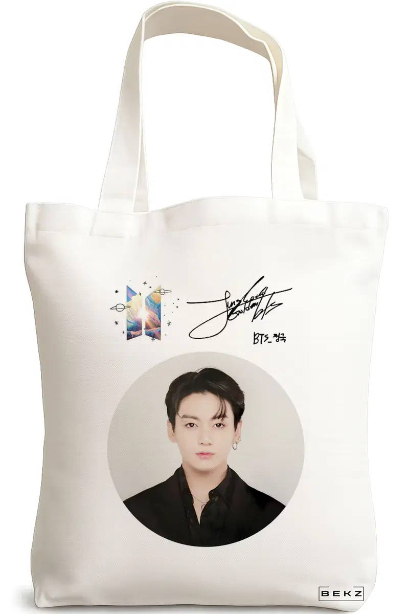 Sacosa Cumparaturi Textila, Geanta Tote, model BTS Jungkook, 38x34.5 cm, Alba, BEKZ®