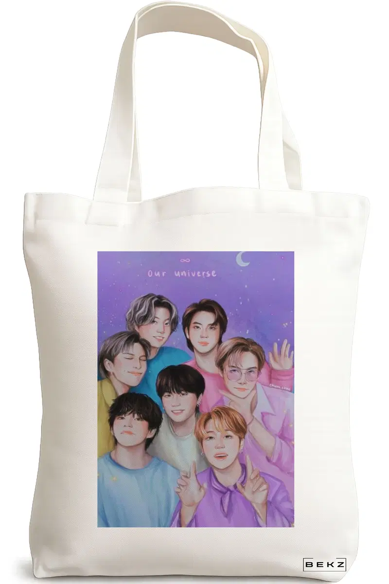 Sacosa Cumparaturi Textila, Geanta Tote, model BTS Army 4, 38x34.5 cm, Alba, BEKZ®
