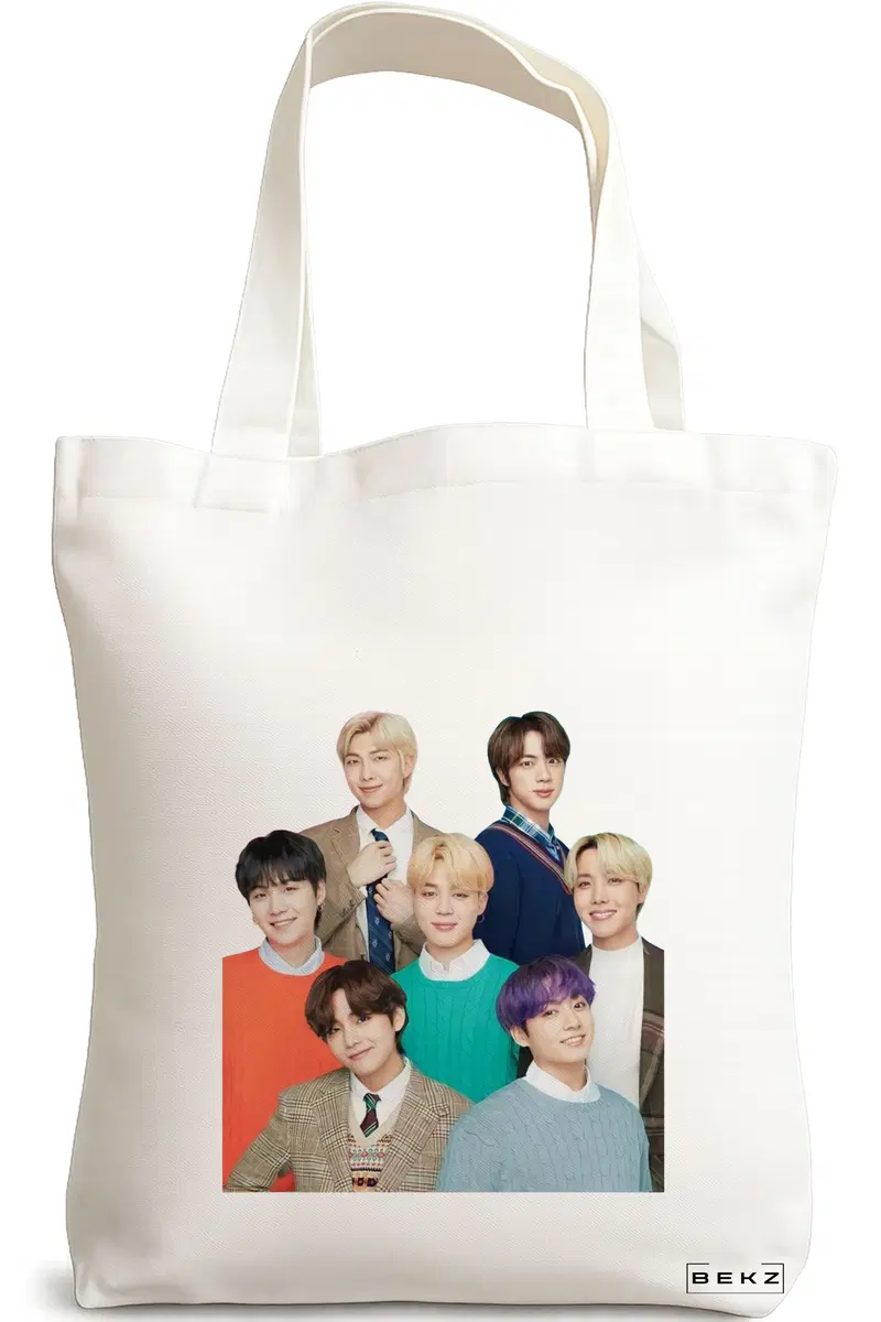 Sacosa Cumparaturi Textila, Geanta Tote, model BTS Army 5, 38x34.5 cm, Alba, BEKZ®
