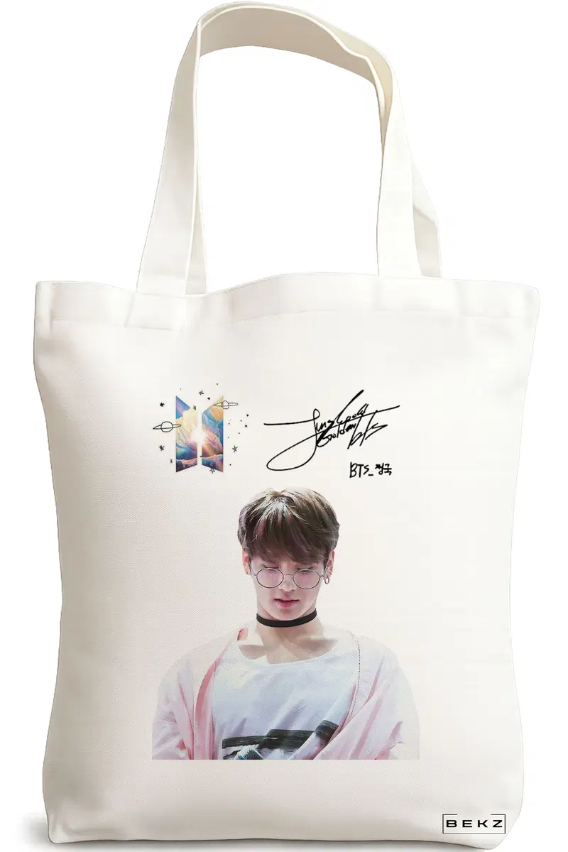 Sacosa Cumparaturi Textila, Geanta Tote, model BTS Jungkook 2, 38x34.5 cm, Alba, BEKZ®