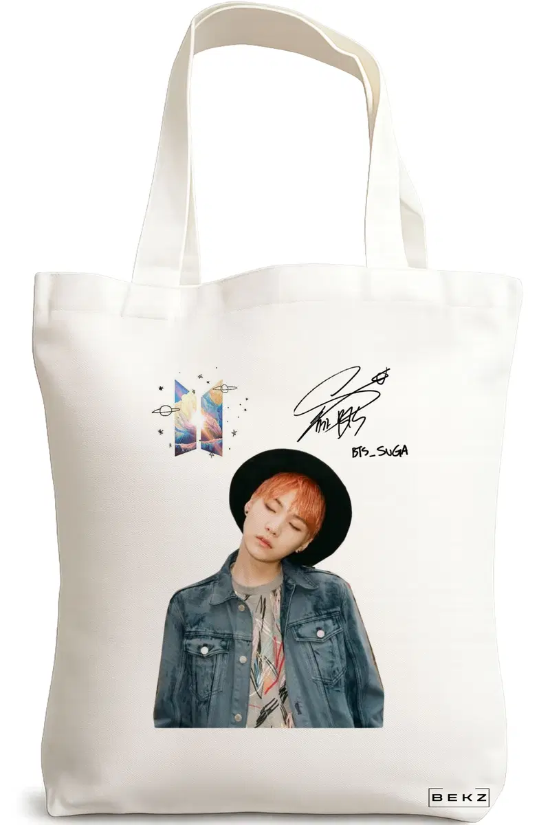 Sacosa Cumparaturi Textila, Geanta Tote, model BTS Suga 2, 38x34.5 cm, Alba, BEKZ®