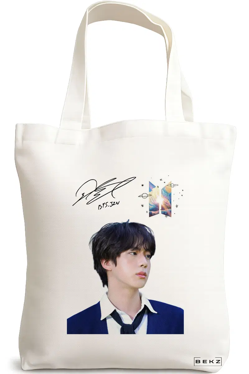 Sacosa Cumparaturi Textila, Geanta Tote, model BTS Jin 2, 38x34.5 cm, Alba, BEKZ®