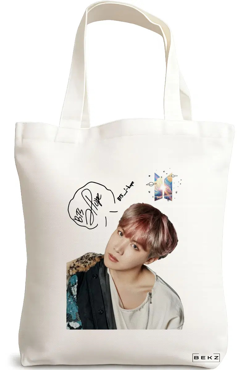 Sacosa Cumparaturi Textila, Geanta Tote, model BTS J-Hope 2, 38x34.5 cm, Alba, BEKZ®