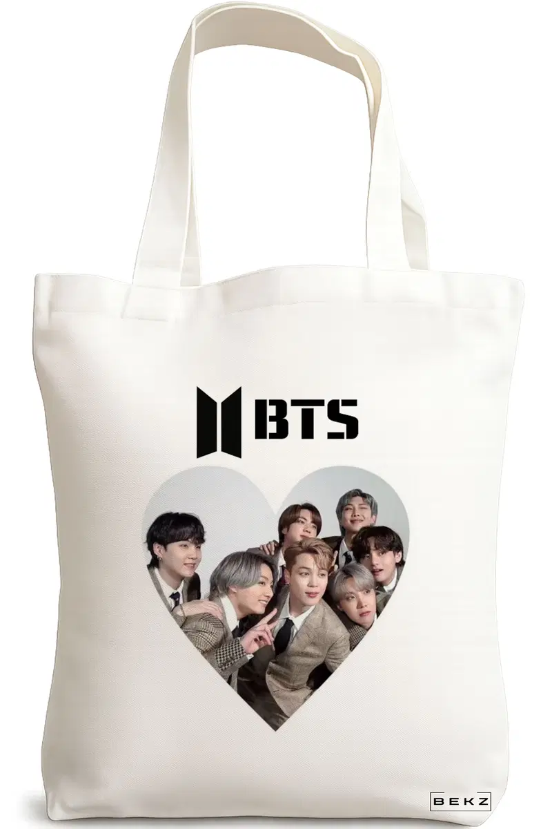 Sacosa Cumparaturi Textila, Geanta Tote, model BTS Army 10, 38x34.5 cm, Alba, BEKZ®