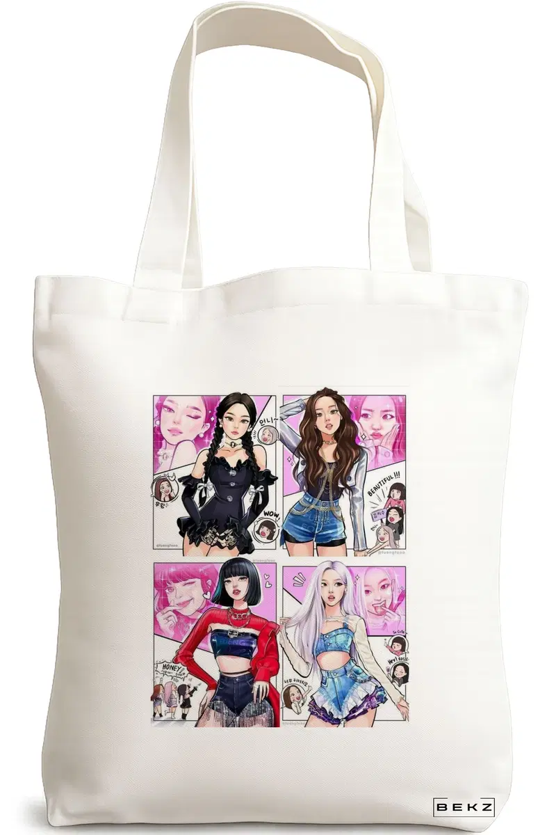 Sacosa Cumparaturi Textila, Geanta Tote, model Blackpink 7, 38x34.5 cm, Alba, BEKZ®