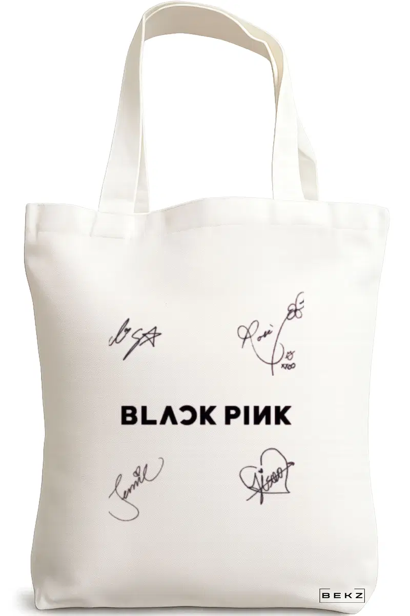 Sacosa Cumparaturi Textila, Geanta Tote, model Blackpink 8 cu semnaturii, 38x34.5 cm, Alba, BEKZ®