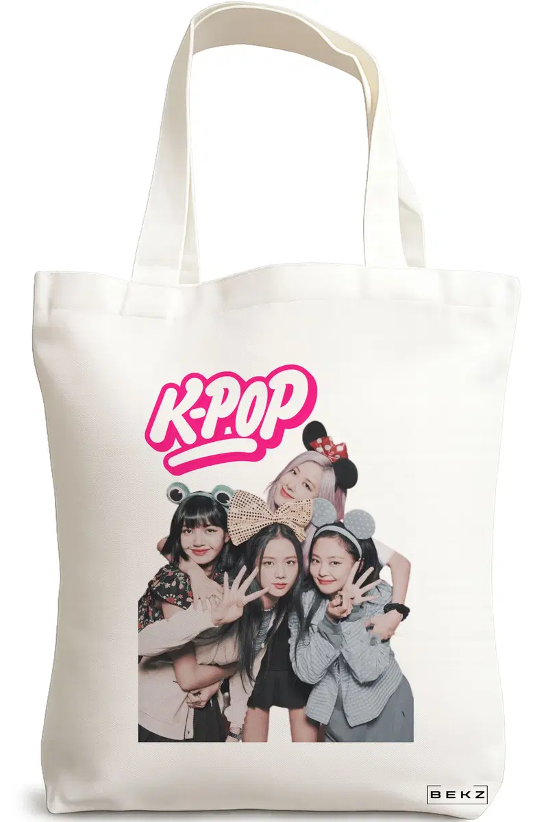 Sacosa Cumparaturi Textila, Geanta Tote, model Blackpink k-pop, 38x34.5 cm, Alba, BEKZ®