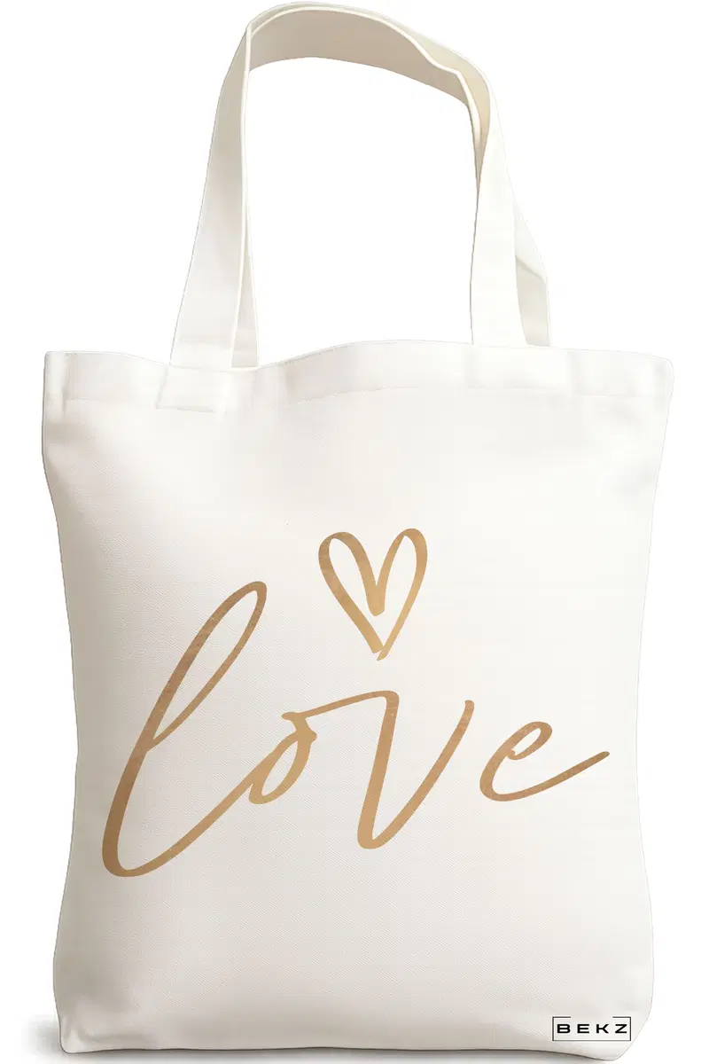 Sacosa Cumparaturi Textila, Geanta Tote, model Love, 38x34.5 cm, Alba, BEKZ®