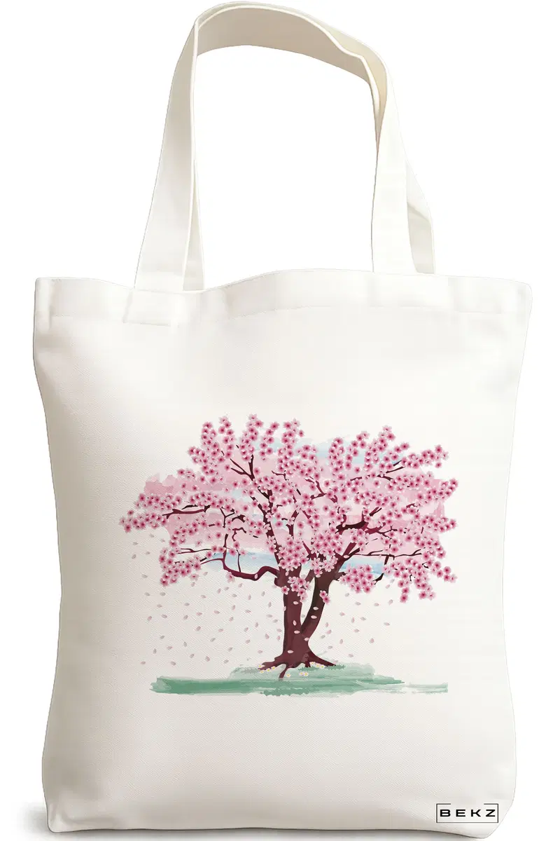 Sacosa Cumparaturi Textila, Geanta Tote, model Watercolor Tree, 38x34.5 cm, Alba, BEKZ®