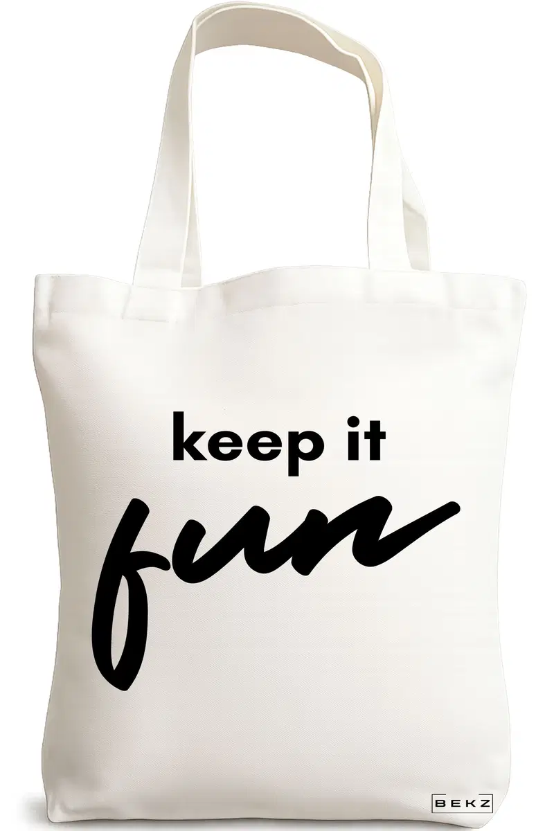 Sacosa Cumparaturi Textila, Geanta Tote, model Keep it Fun, 38x34.5 cm, Alba, BEKZ®
