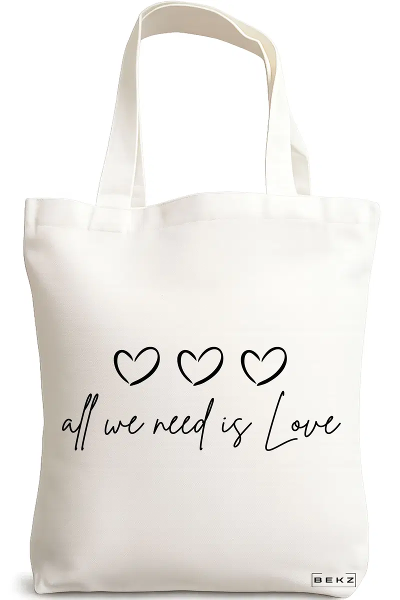 Sacosa Cumparaturi Textila, Geanta Tote, model All we nee is Love, 38x34.5 cm, Alba, BEKZ®
