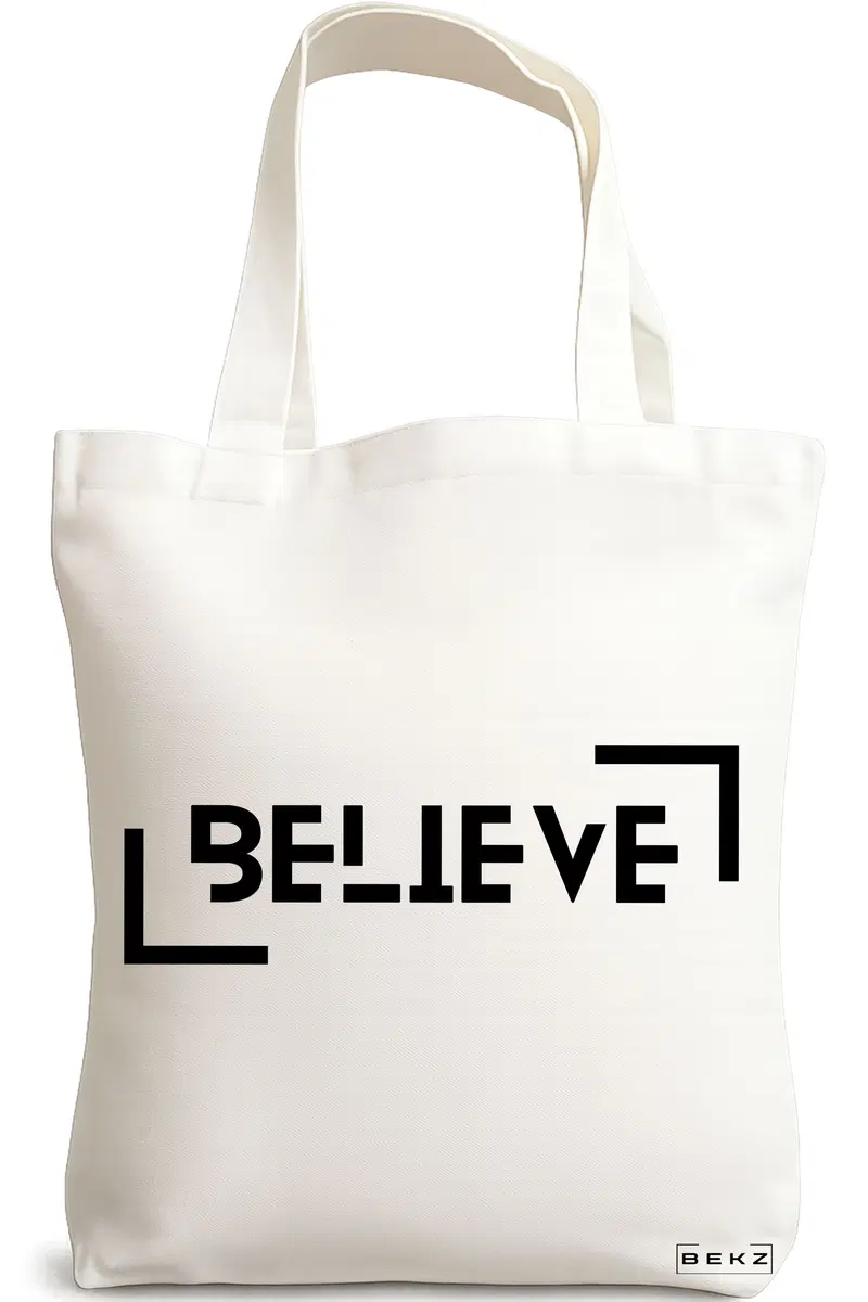 Sacosa Cumparaturi Textila, Geanta Tote, model Believe, 38x34.5 cm, Alba, BEKZ®