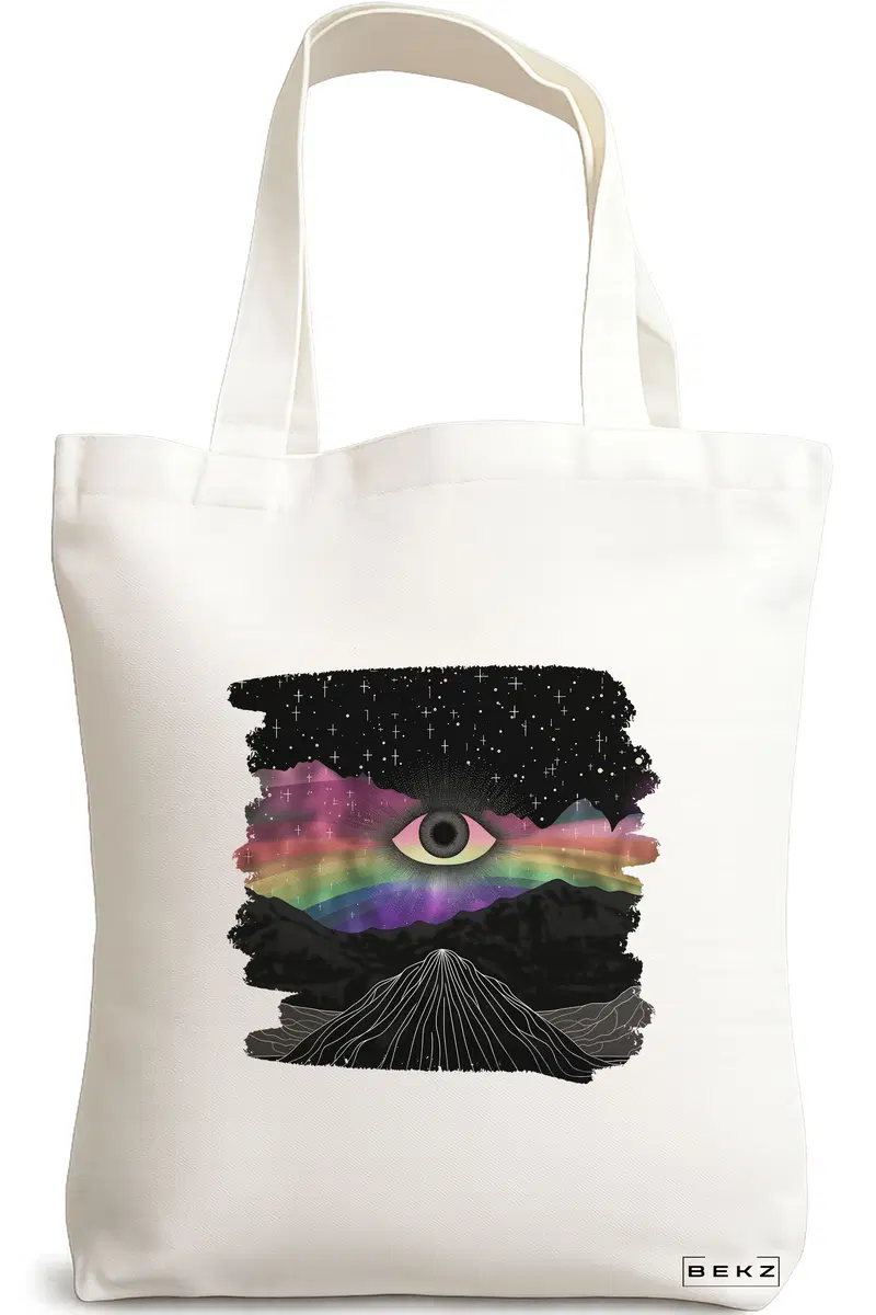 Sacosa Cumparaturi Textila, Geanta Tote, model Celestial Eye 2, 38x34.5 cm, Alba, BEKZ®