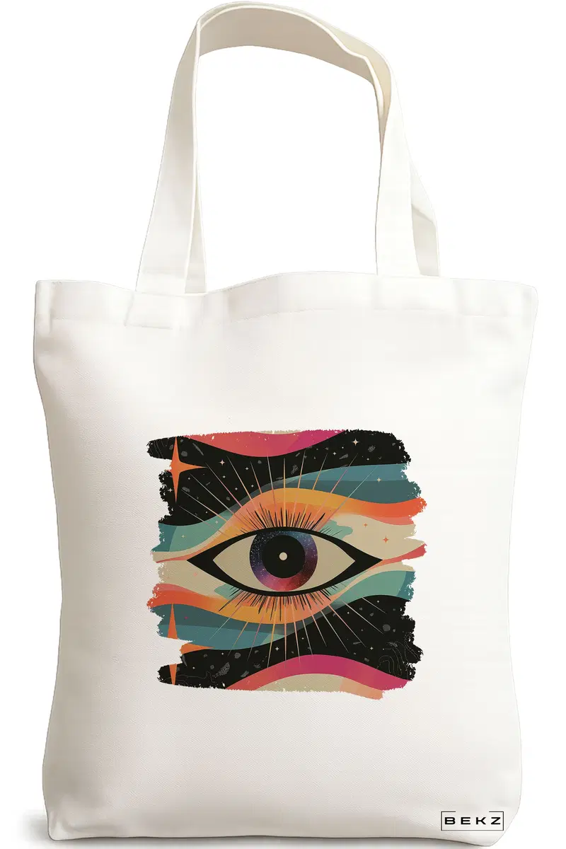 Sacosa Cumparaturi Textila, Geanta Tote, model Celestial Eye 4, 38x34.5 cm, Alba, BEKZ®