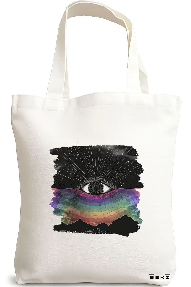 Sacosa Cumparaturi Textila, Geanta Tote, model Celestial Eye 5, 38x34.5 cm, Alba, BEKZ®