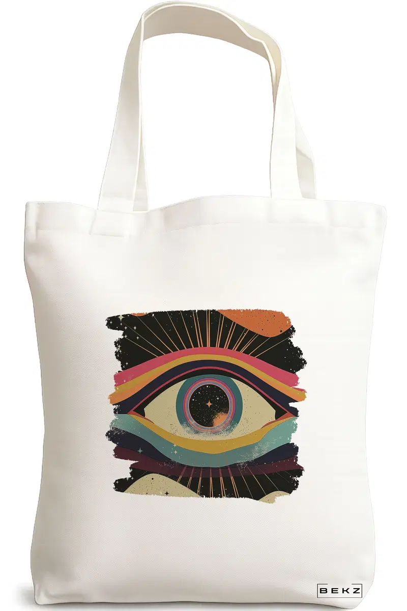 Sacosa Cumparaturi Textila, Geanta Tote, model Celestial Eye 6, 38x34.5 cm, Alba, BEKZ®