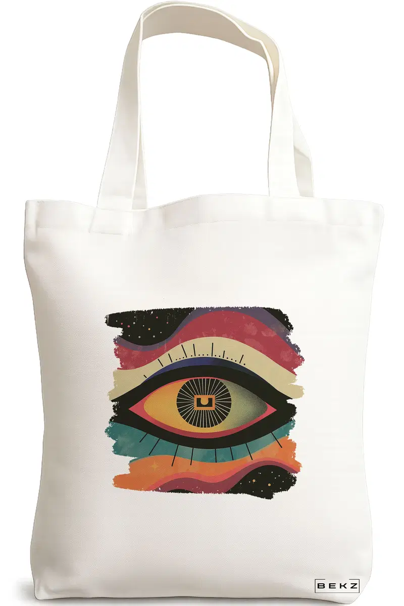 Sacosa Cumparaturi Textila, Geanta Tote, model Celestial Eye 7, 38x34.5 cm, Alba, BEKZ®