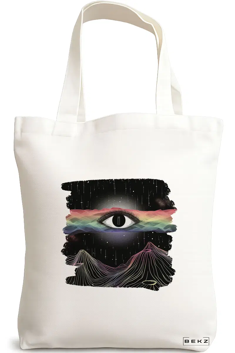 Sacosa Cumparaturi Textila, Geanta Tote, model Celestial Eye 9, 38x34.5 cm, Alba, BEKZ®