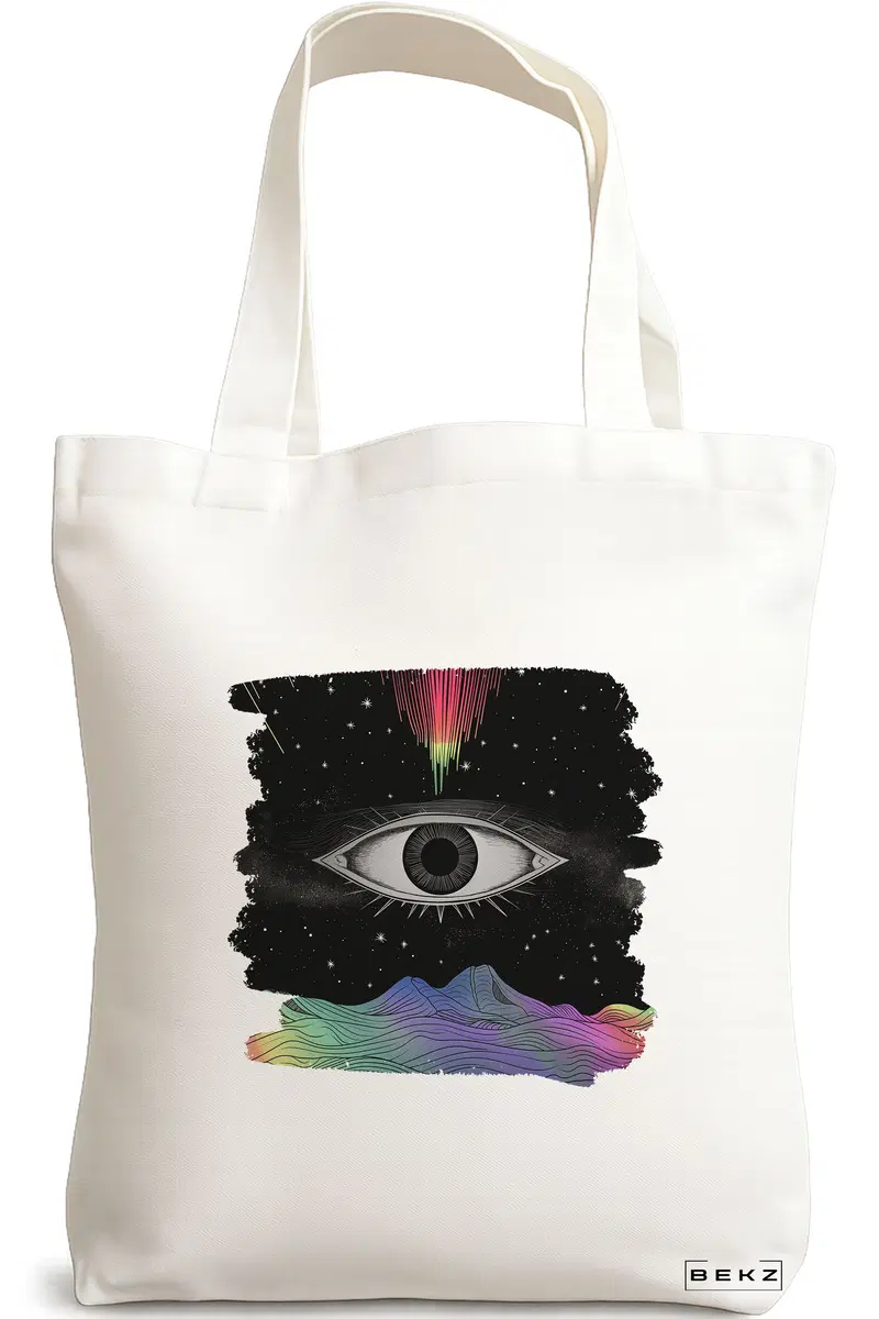 Sacosa Cumparaturi Textila, Geanta Tote, model Celestial Eye 10, 38x34.5 cm, Alba, BEKZ®