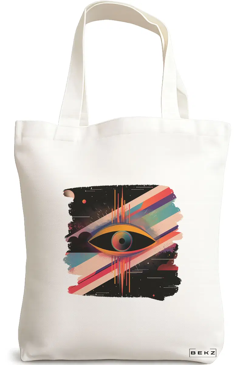 Sacosa Cumparaturi Textila, Geanta Tote, model Celestial Eye 12, 38x34.5 cm, Alba, BEKZ®