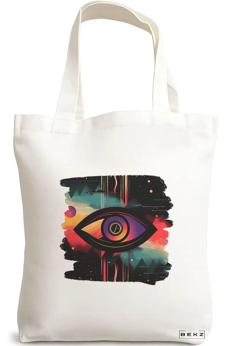 Sacosa Cumparaturi Textila, Geanta Tote, model Celestial Eye 13, 38x34.5 cm, Alba, BEKZ®