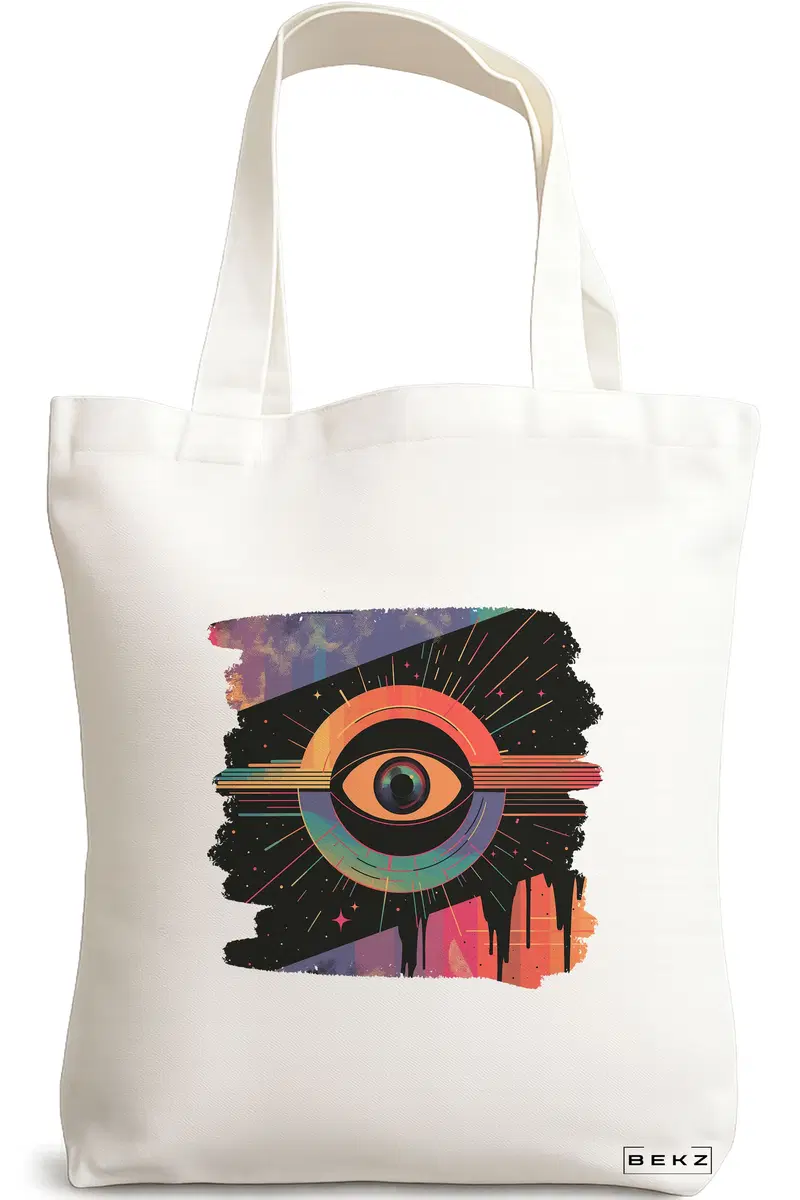 Sacosa Cumparaturi Textila, Geanta Tote, model Celestial Eye 15, 38x34.5 cm, Alba, BEKZ®