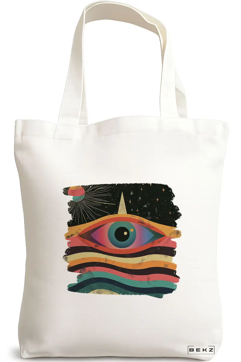 Sacosa Cumparaturi Textila, Geanta Tote, model Celestial Eye 16, 38x34.5 cm, Alba, BEKZ®