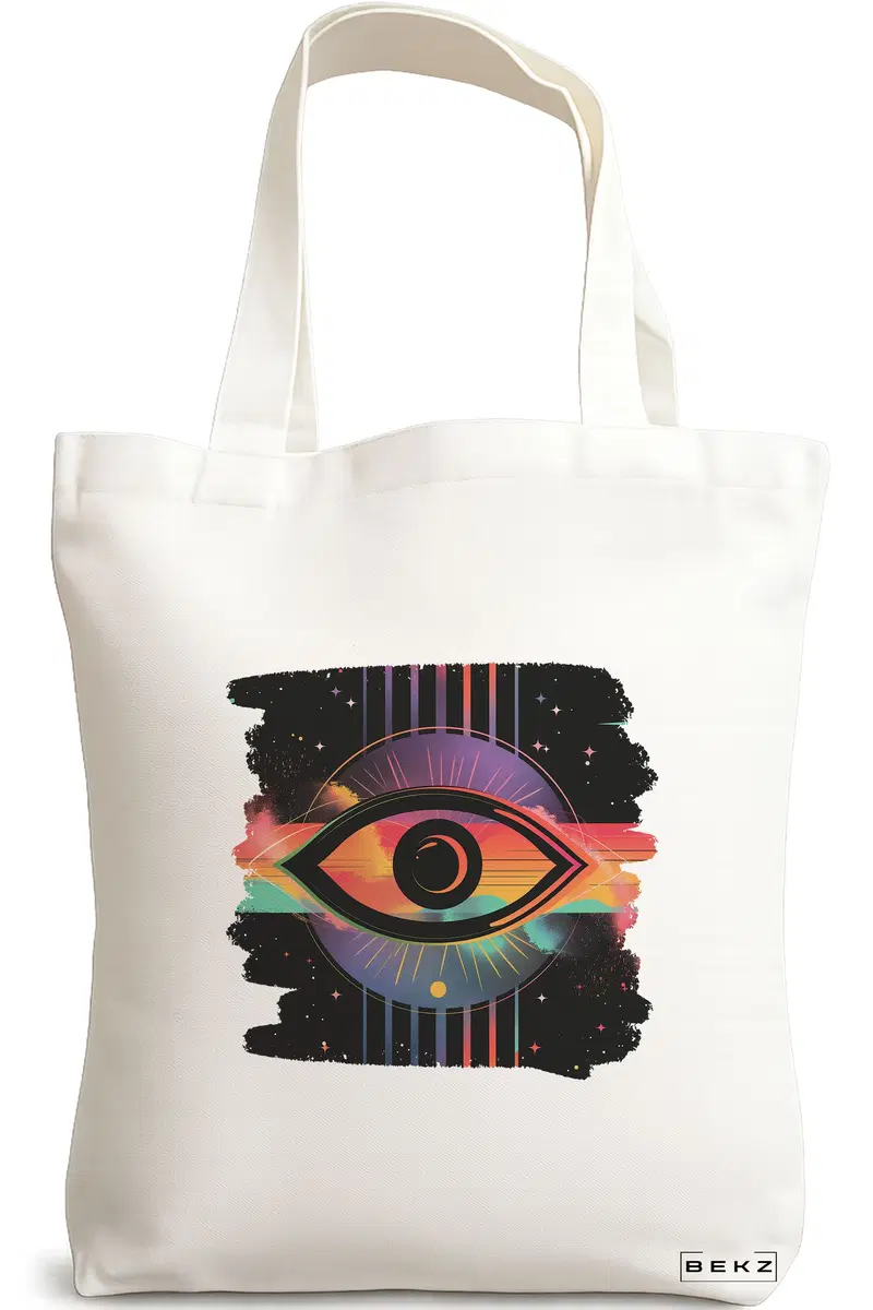 Sacosa Cumparaturi Textila, Geanta Tote, model Celestial Eye 17, 38x34.5 cm, Alba, BEKZ®