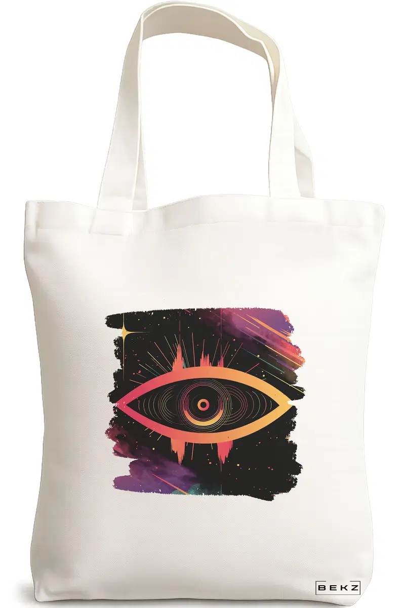 Sacosa Cumparaturi Textila, Geanta Tote, model Celestial Eye 18, 38x34.5 cm, Alba, BEKZ®