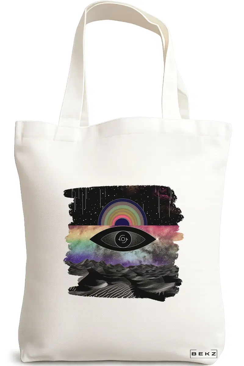 Sacosa Cumparaturi Textila, Geanta Tote, model Celestial Eye 19, 38x34.5 cm, Alba, BEKZ®