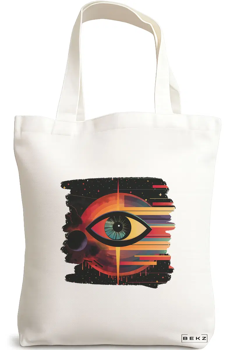 Sacosa Cumparaturi Textila, Geanta Tote, model Celestial Eye 20, 38x34.5 cm, Alba, BEKZ®