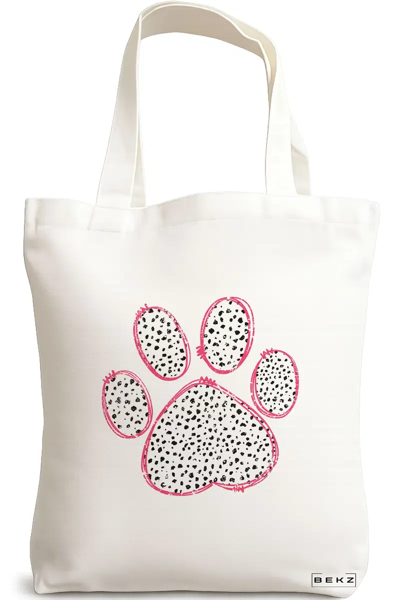 Sacosa Cumparaturi Textila, Geanta Tote, model Paw, 38x34.5 cm, Alba, BEKZ®