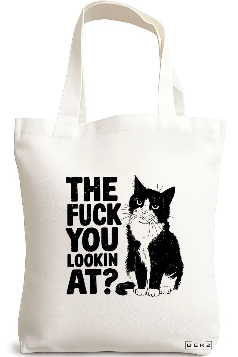 Sacosa Cumparaturi Textila, Geanta Tote, model What are you looking at?, 38x34.5 cm, Alba, BEKZ®