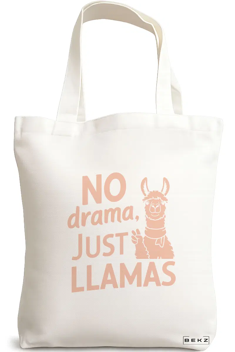 Sacosa Cumparaturi Textila, Geanta Tote, model No drama, Just llamas, 38x34.5 cm, Alba, BEKZ®