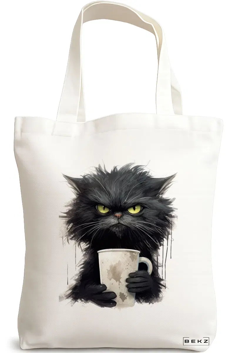 Sacosa Cumparaturi Textila, Geanta Tote, model Coffee Addict, 38x34.5 cm, Alba, BEKZ®