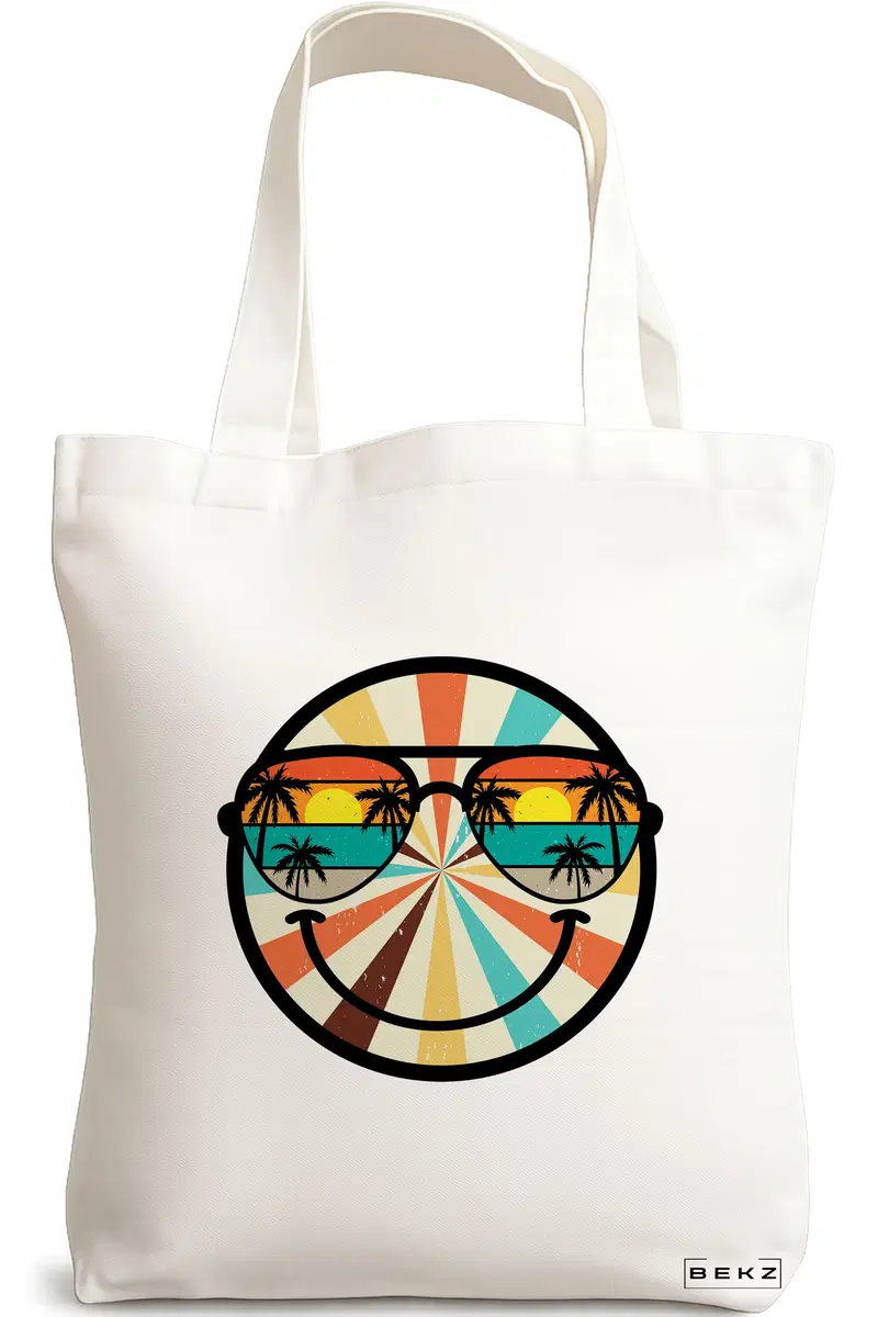 Sacosa Cumparaturi Textila, Geanta Tote, model Tropical, 38x34.5 cm, Alba, BEKZ®