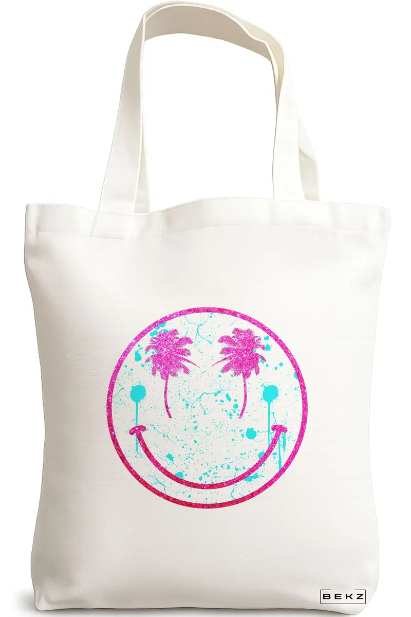 Sacosa Cumparaturi Textila, Geanta Tote, model Beach Smile, 38x34.5 cm, Alba, BEKZ®