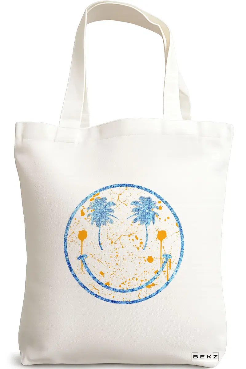 Sacosa Cumparaturi Textila, Geanta Tote, model Party Smile, 38x34.5 cm, Alba, BEKZ®