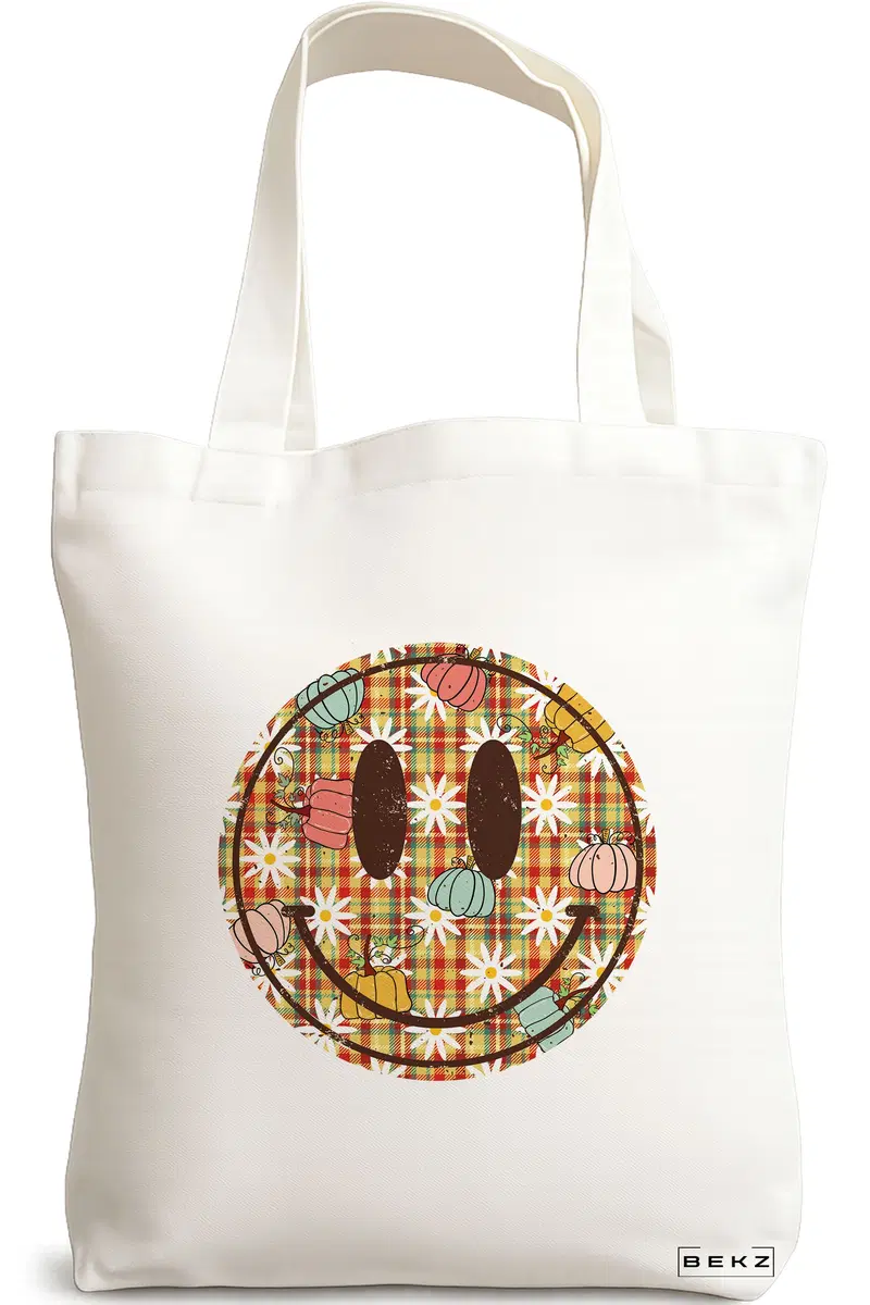 Sacosa Cumparaturi Textila, Geanta Tote, model Magda Smile, 38x34.5 cm, Alba, BEKZ®