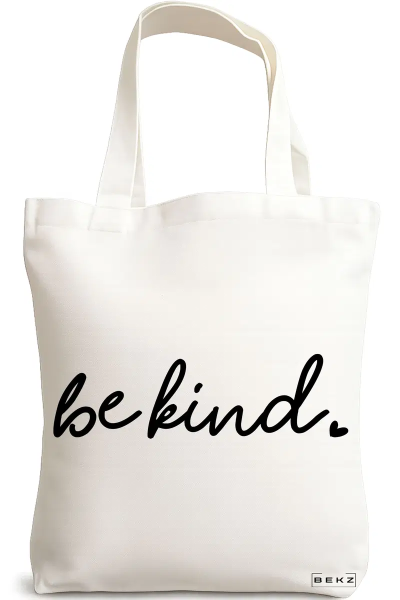 Sacosa Cumparaturi Textila, Geanta Tote, model Be kind, 38x34.5 cm, Alba, BEKZ®