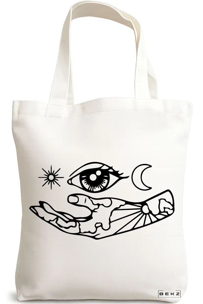 Sacosa Cumparaturi Textila, Geanta Tote, model Life in depth, 38x34.5 cm, Alba, BEKZ®