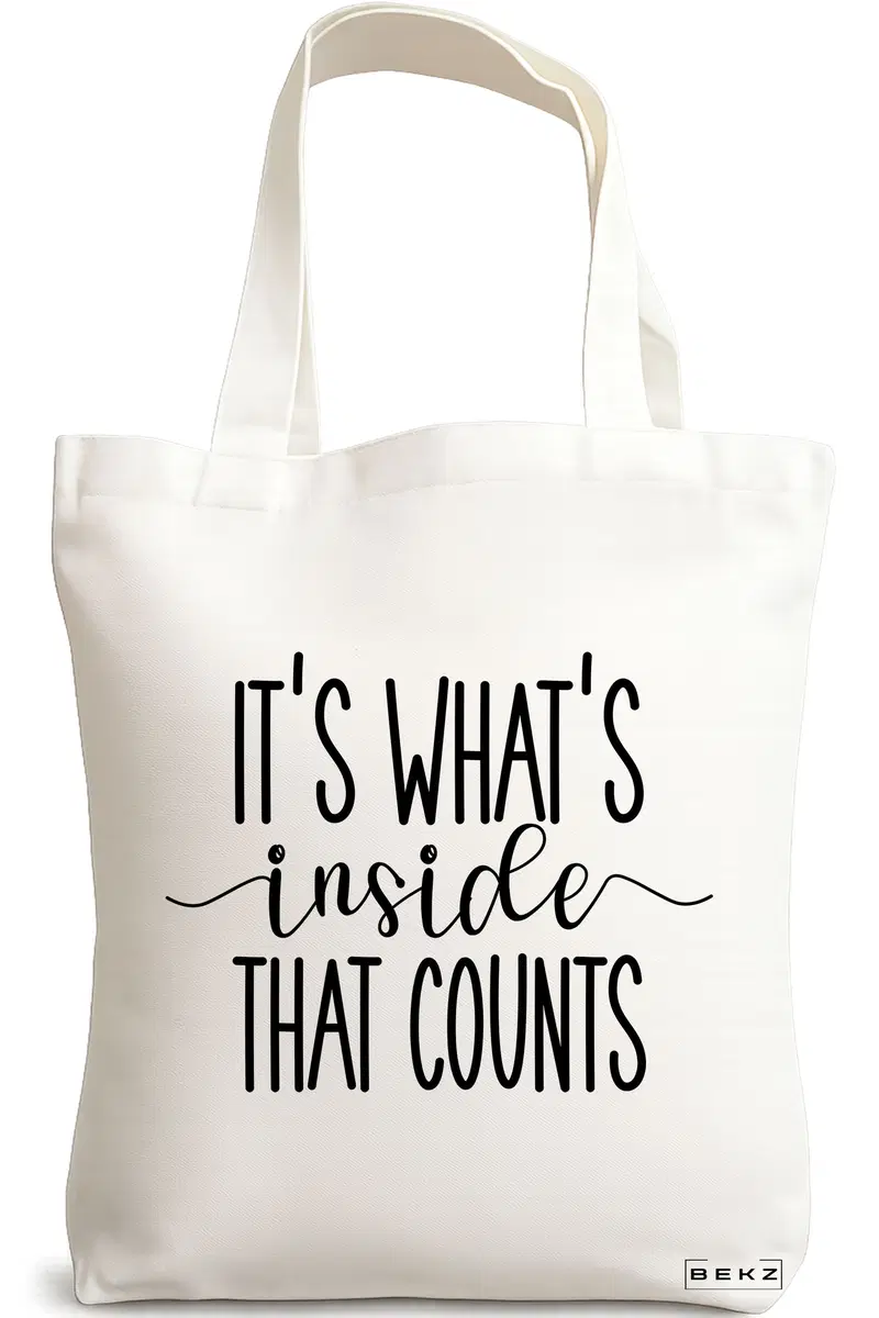 Sacosa Cumparaturi Textila, Geanta Tote, model It's what's inside that counts, 38x34.5 cm, Alba, BEKZ®