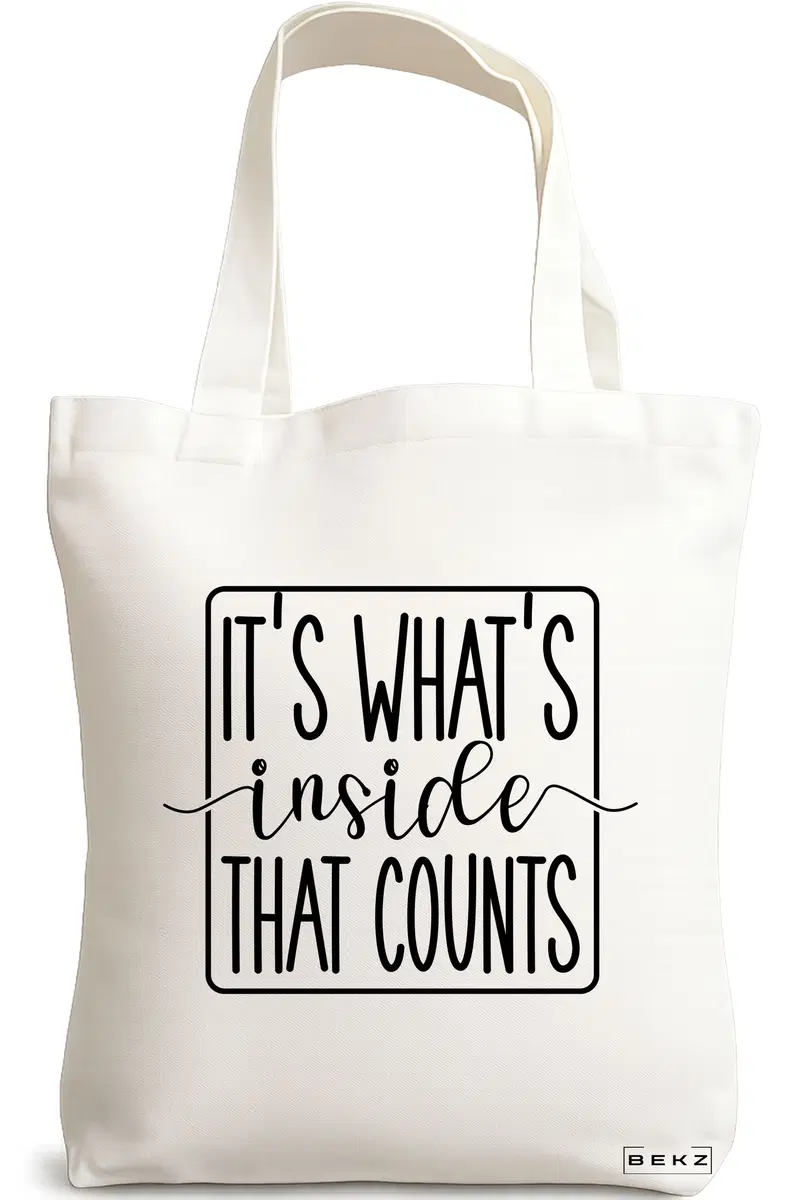 Sacosa Cumparaturi Textila, Geanta Tote, model It's what's inside that counts 2, 38x34.5 cm, Alba, BEKZ®