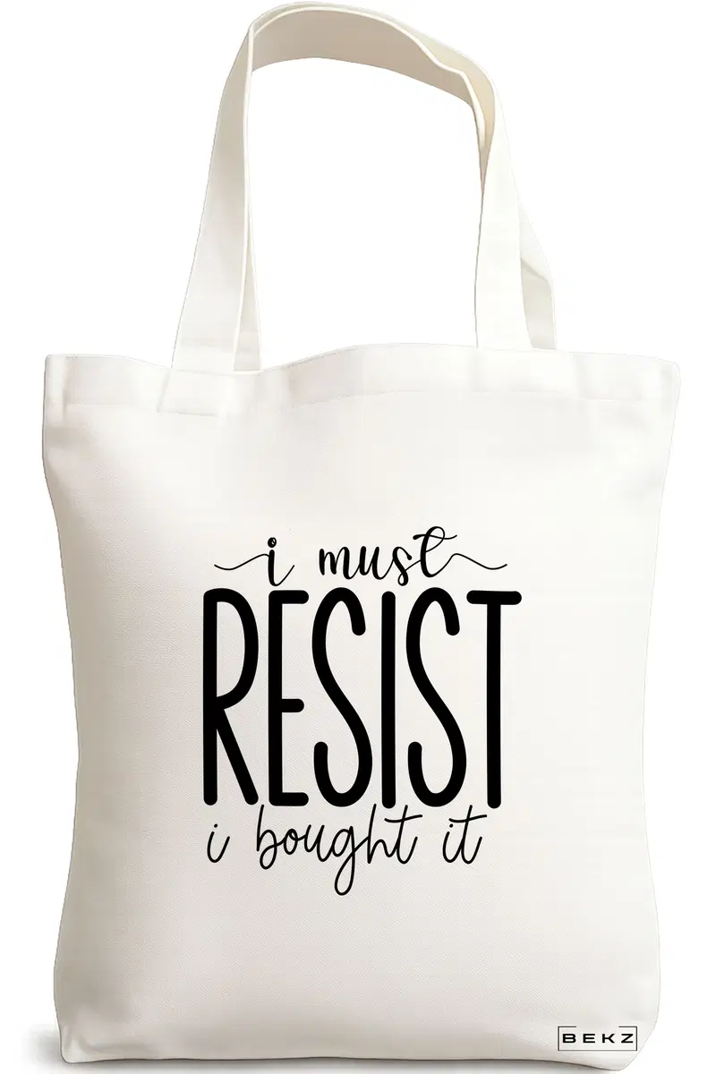 Sacosa Cumparaturi Textila, Geanta Tote, model I must resist, I bought it, 38x34.5 cm, Alba, BEKZ®